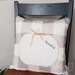 Plaid Thankful Pumpkin Pillow 16x16